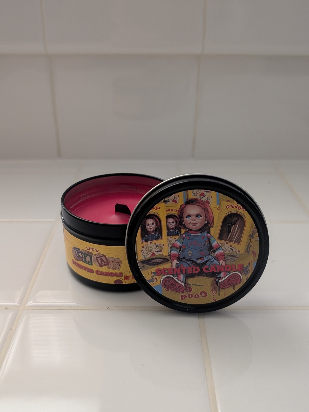 Chucky Themed Candle